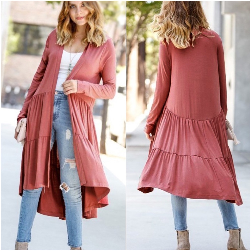 030 Cozy Open Front Ruffle Cardigan